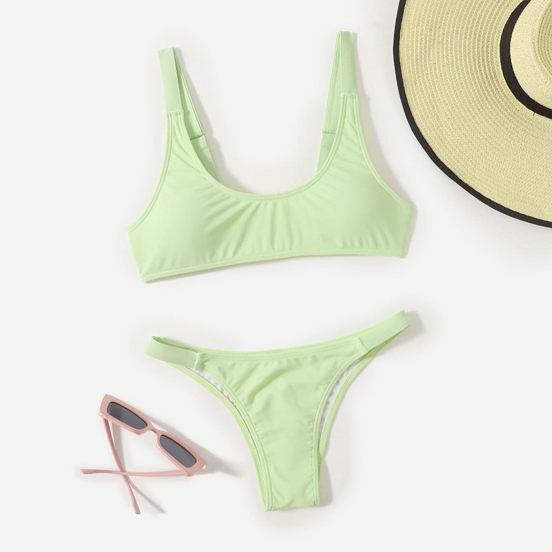 

Simple Solid Bikini Swimsuit, Green