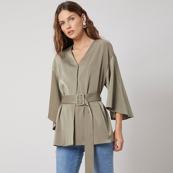 

DROP SHOULDER BELTED COAT, Army green