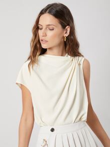 MOTF PREMIUM GATHERED ASYMMETRICAL TOP - Beige - View 5