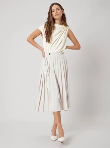 MOTF PREMIUM GATHERED ASYMMETRICAL TOP - Beige - View 6