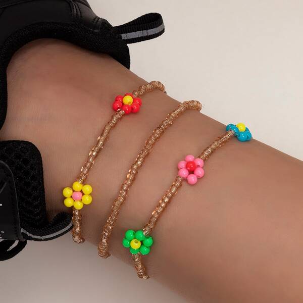 

3pcs Beaded Anklet, Multicolor