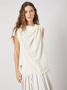 MOTF PREMIUM GATHERED ASYMMETRICAL TOP - Beige - View 10