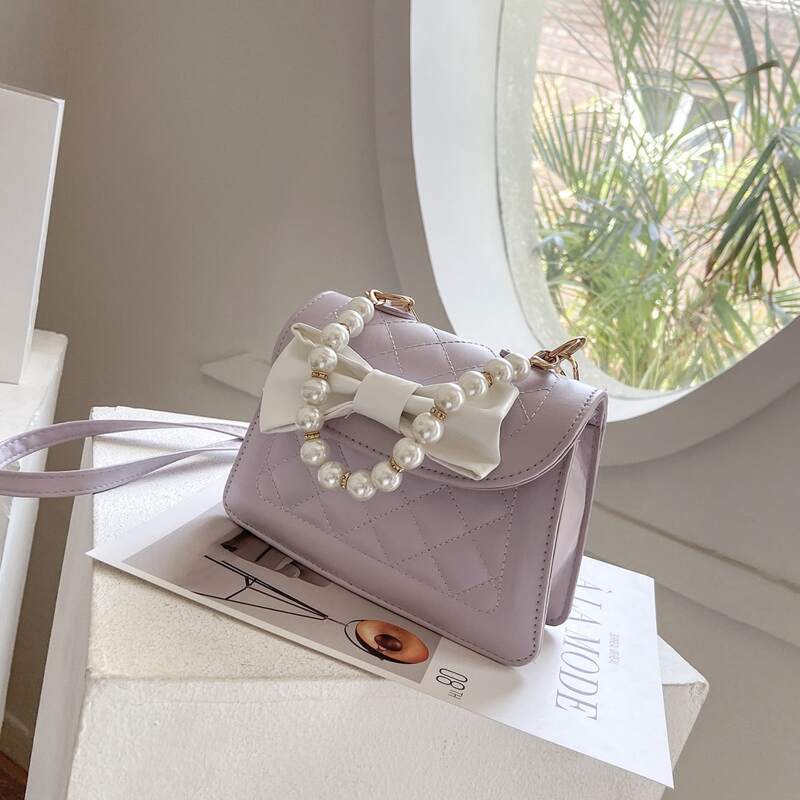 

Bow Decor Quilted Satchel Bag, Purple