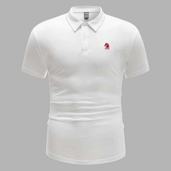 

Men Embroidery Horse Head Polo Shirt, White