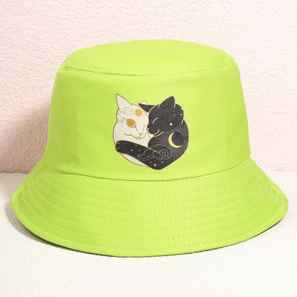 

Cat Print Bucket Hat, Green