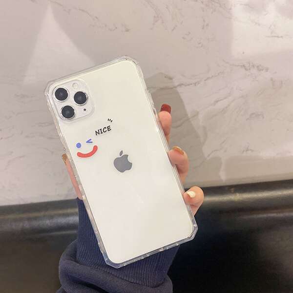 

Smiling Face Graphic Phone Case, Clear