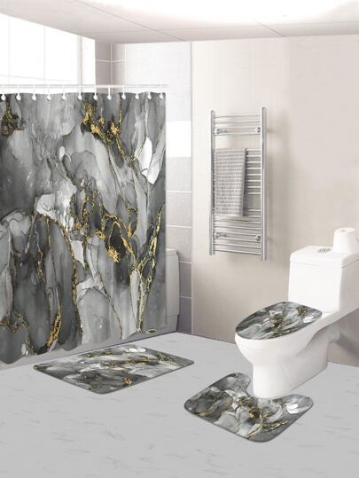 1pc Marble Pattern Bath Mat Or Shower Curtain Home Bathroom Decor Bath Rug Floor Carpet Outdoor Rug Door Mat Fall Decor Bathroom Accessories Back To School Entryway Decor