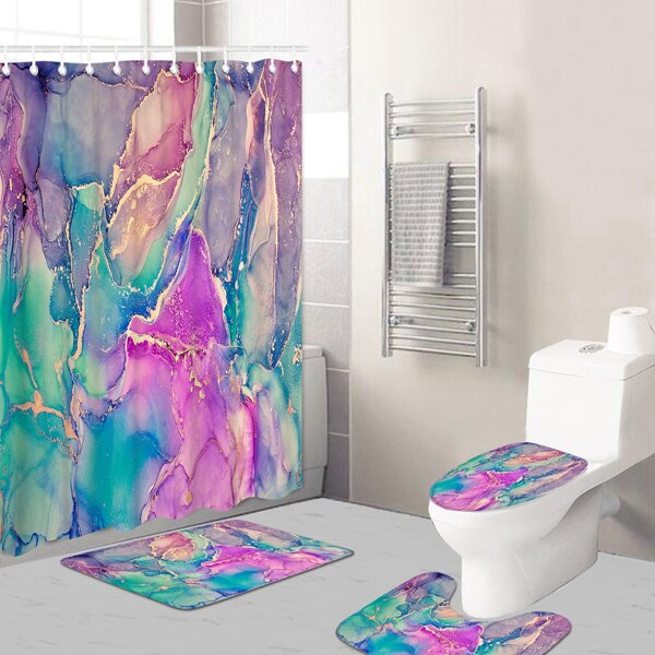 

1pc Marble Pattern Bath Mat Or Shower Curtain, Multicolor