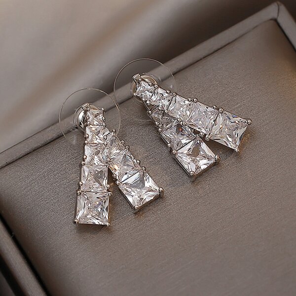 

Zircon Decor Earrings, Silver