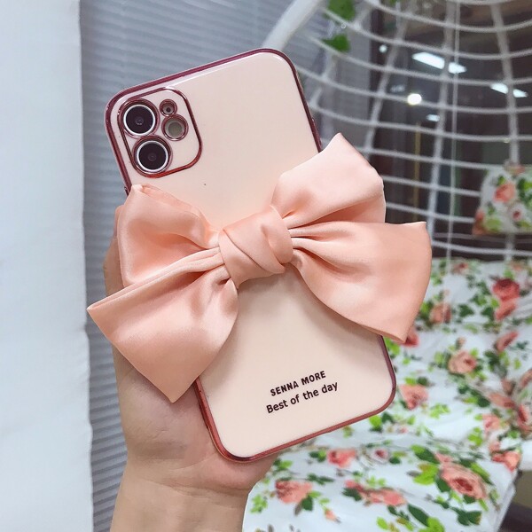 

Solid Bowknot Decor Phone Case, Pink
