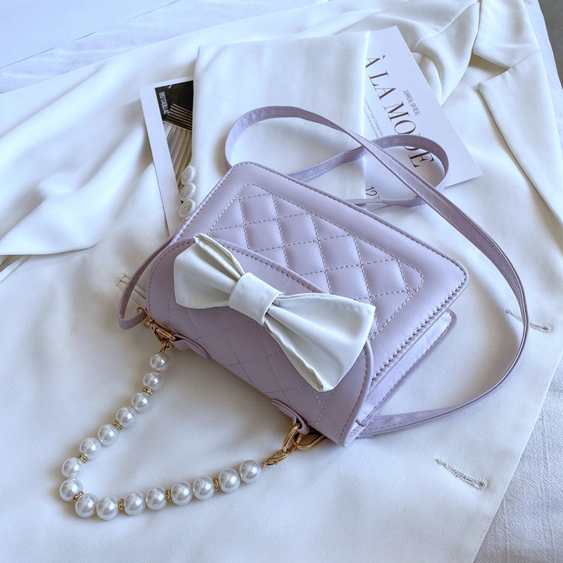 

Bow Decor Quilted Satchel Bag, Purple