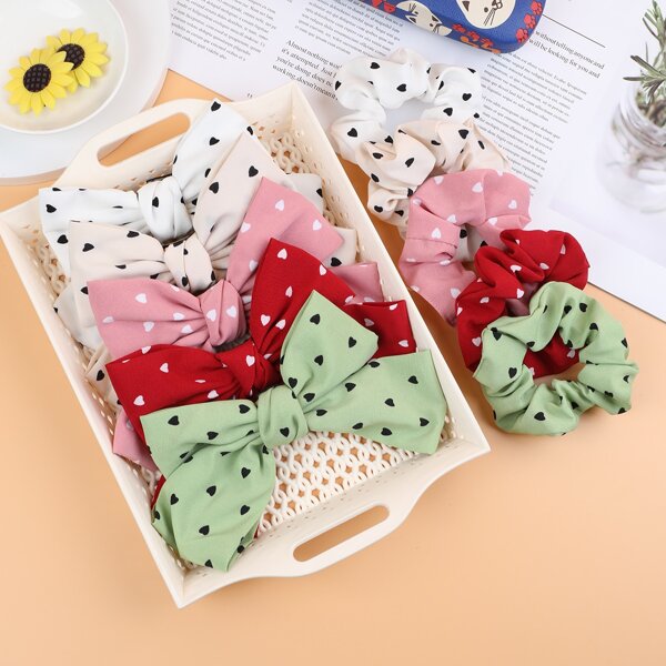 

10pcs Toddler Girls Heart Print Hair Accessories, Multicolor