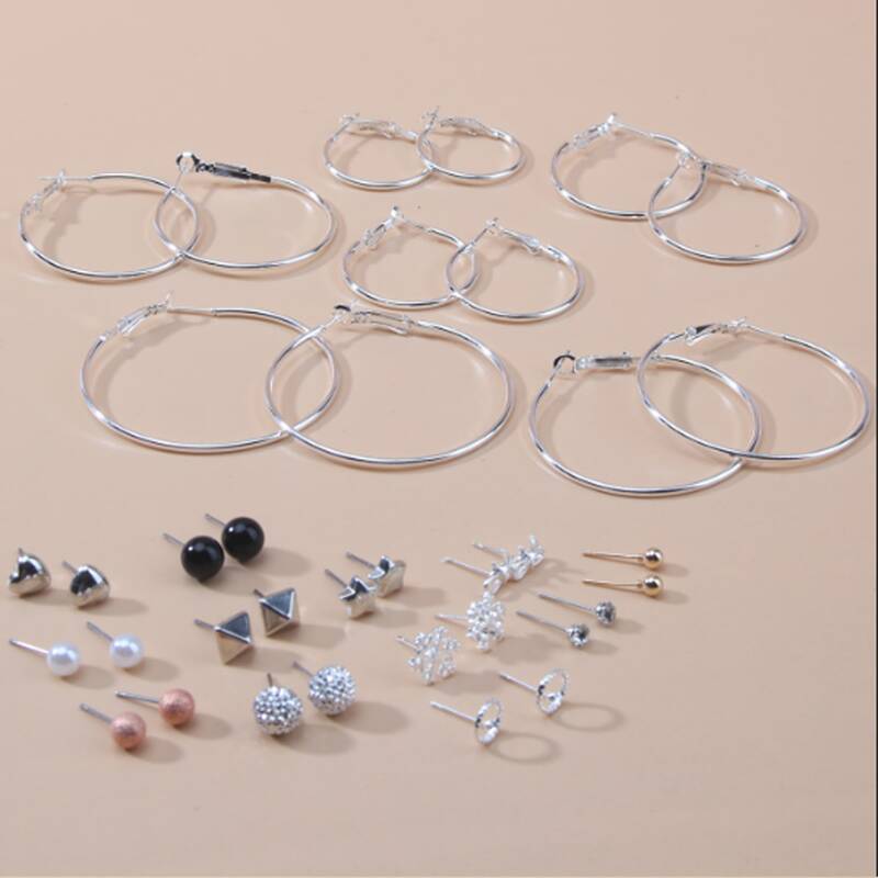 

18pairs Simple Earrings, Silver