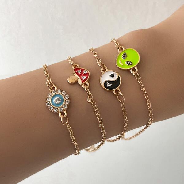 

4pcs Yin & Yang Decor Bracelet, Multicolor