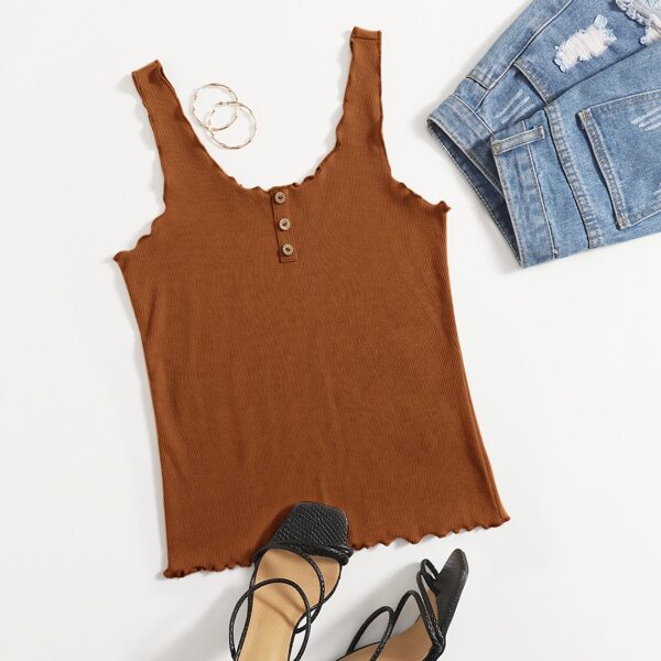

Button Front Lettuce Edge Tank Top, Coffee brown