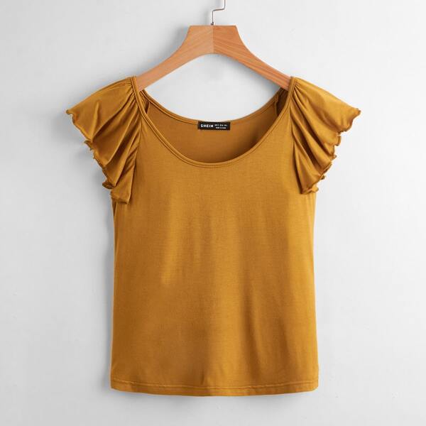 

Scoop Neck Ruffle Cuff Tee, Orange