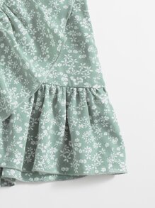 SHEIN Fille adolescente Top court fleuri à volants froncé & Jupe croisé à nœud