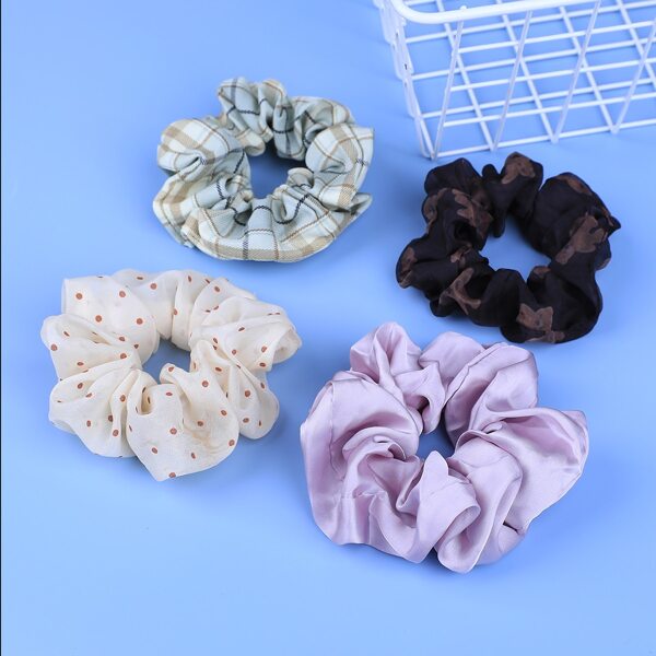 

4pcs Polka Dot & Plaid Scrunchie, Multicolor