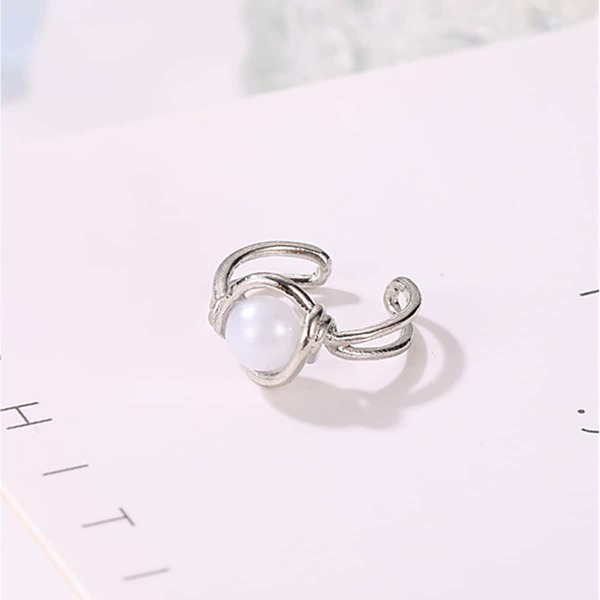

1pc Faux Pearl Decor Ear Cuff, Silver