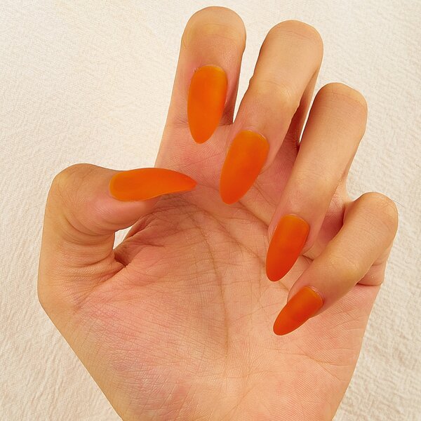 

24pcs Plain Fake Nail & 1sheet Tape, Orange