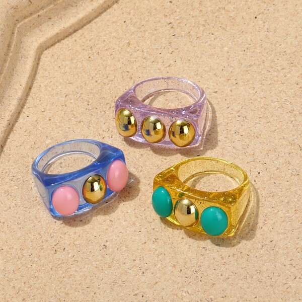 

3pcs Resin Ring, Multicolor