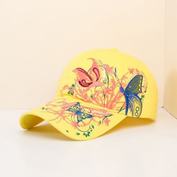 

Butterfly Embroidered Baseball Cap, Yellow