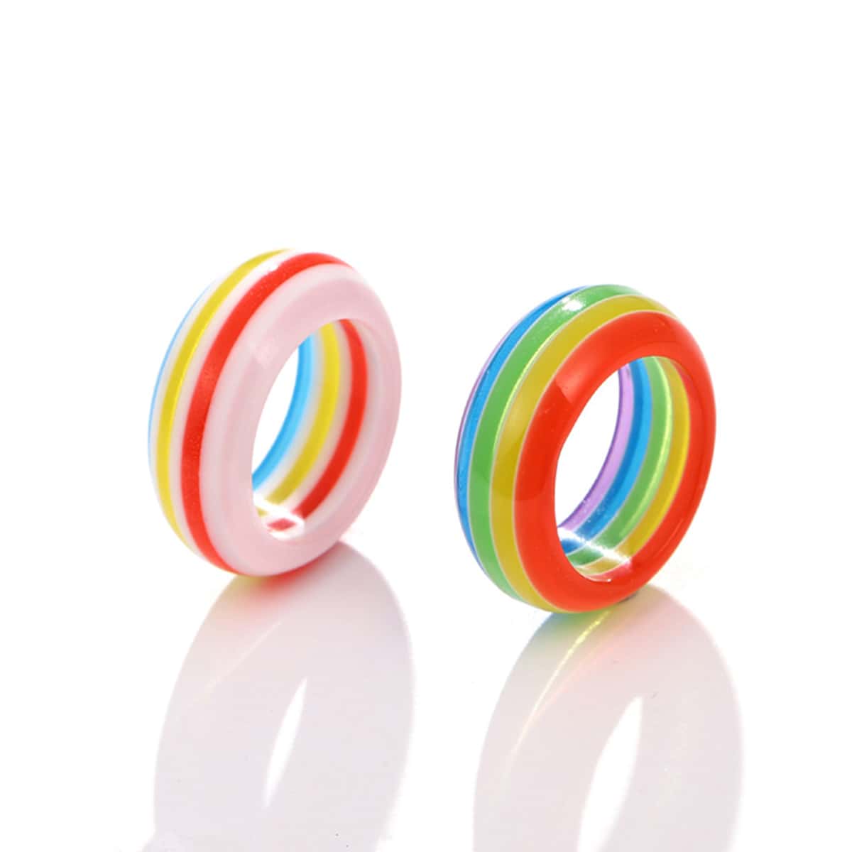

2pcs Striped Ring, Multicolor