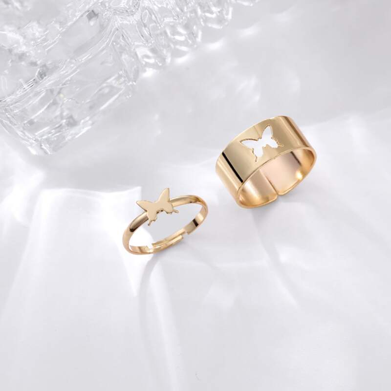 

2pcs Butterfly Decor Ring, Gold