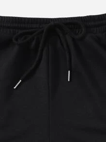 SHEIN EZwear 純色短款背心上衣和運動短褲套組 - 黑色 - 查看 4
