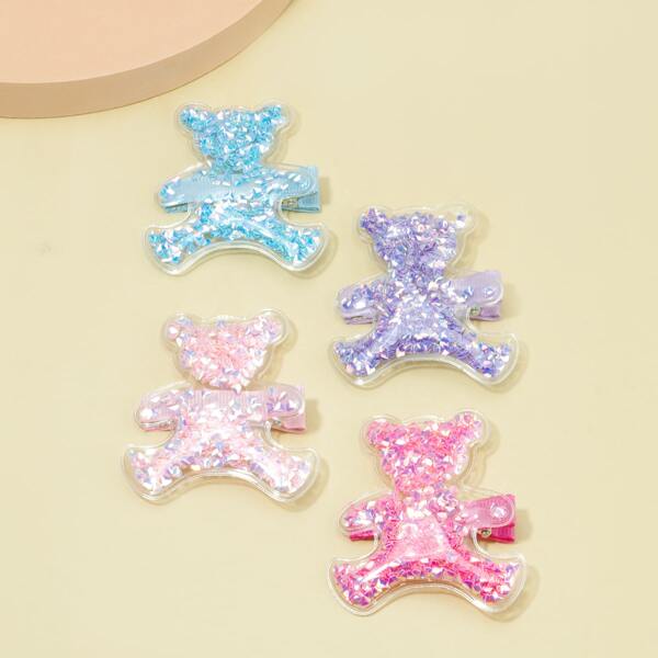 

4pcs Toddler Girls Bear Decor Hair Clip, Multicolor