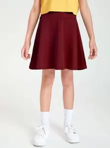 SHEIN Váy Gái Dây kéo màu trơn Giải trí - Màu Đỏ Sâu - Xem 1