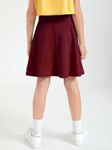 SHEIN Váy Gái Dây kéo màu trơn Giải trí - Màu Đỏ Sâu - Xem 2