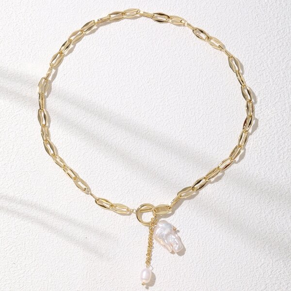 

Faux Pearl Decor Necklace, Gold