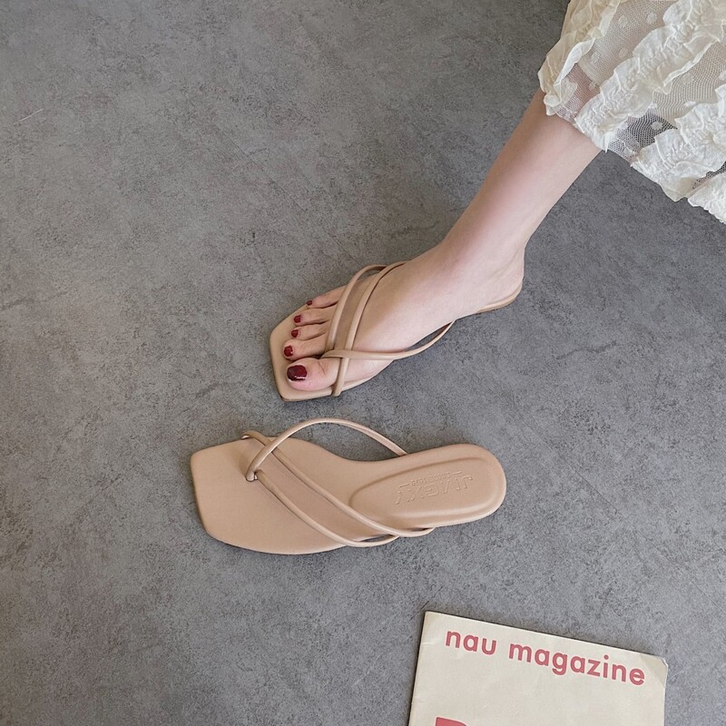 

Thin Strap Flat Thong Sandals, Khaki