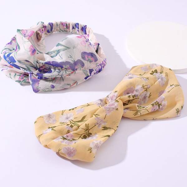 

2pcs Flower Print Hair Band, Multicolor