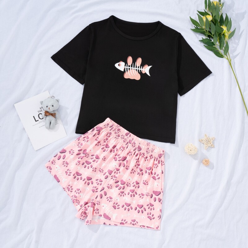 

Cartoon Graphic Pajama Set, Multicolor