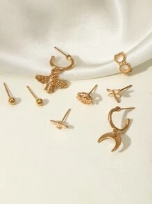 8pcs Moon & Bee Decor Earring