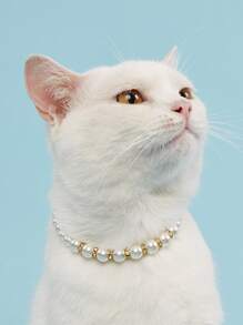 Pearl Beaded Pet Necklace - Gold - View 1