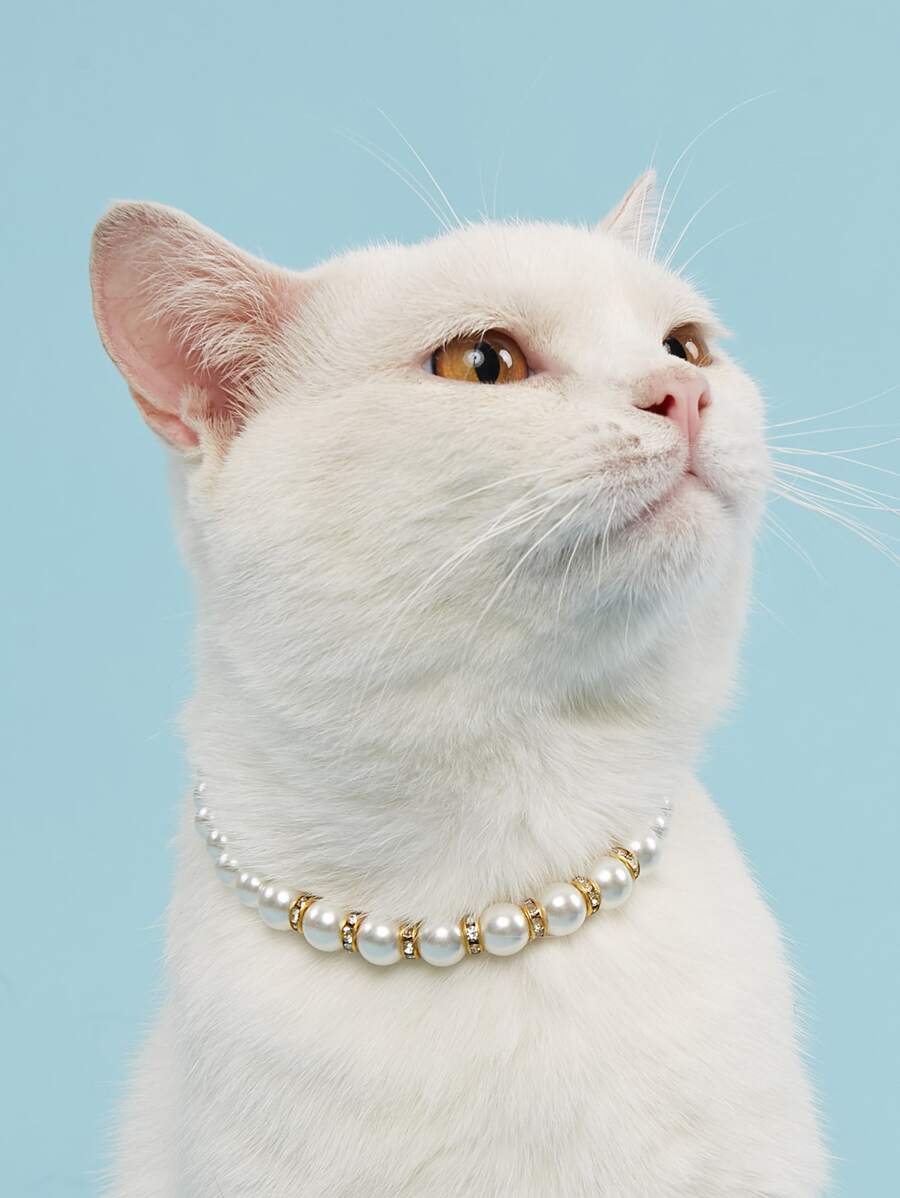 Pearl Beaded Pet Necklace - Gold - View 1