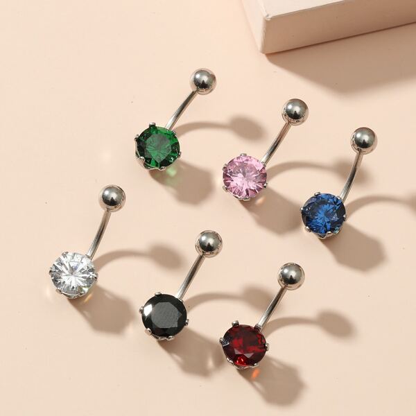 

6pcs Zircon Decor Navel Belly Ring, Multicolor