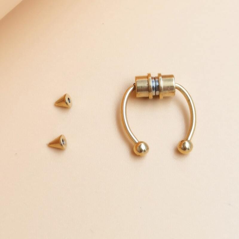 

Guys Stainless Steel Magnetic Nose Ring, Gold
