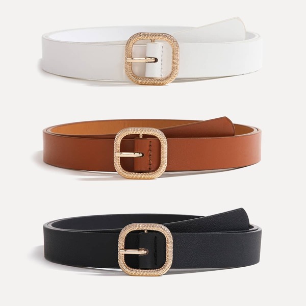 

3pcs Metal Buckle Belt, Multicolor
