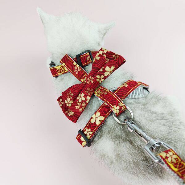 

1pc Flower Print Pet Harness & 1pc Leash, Burgundy