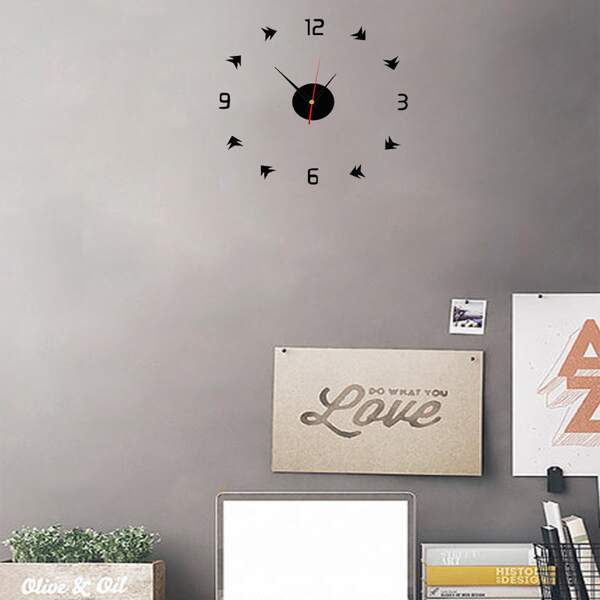 

1set Mirror Surface Wall Clock, Black