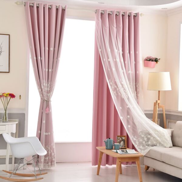 

Flower Embroidery Single Panel Curtain, Pink