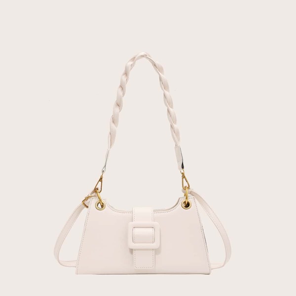 

Buckle Decor Baguette Bag, Beige