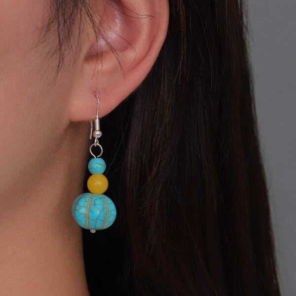 

Round Stone Drop Earrings, Blue