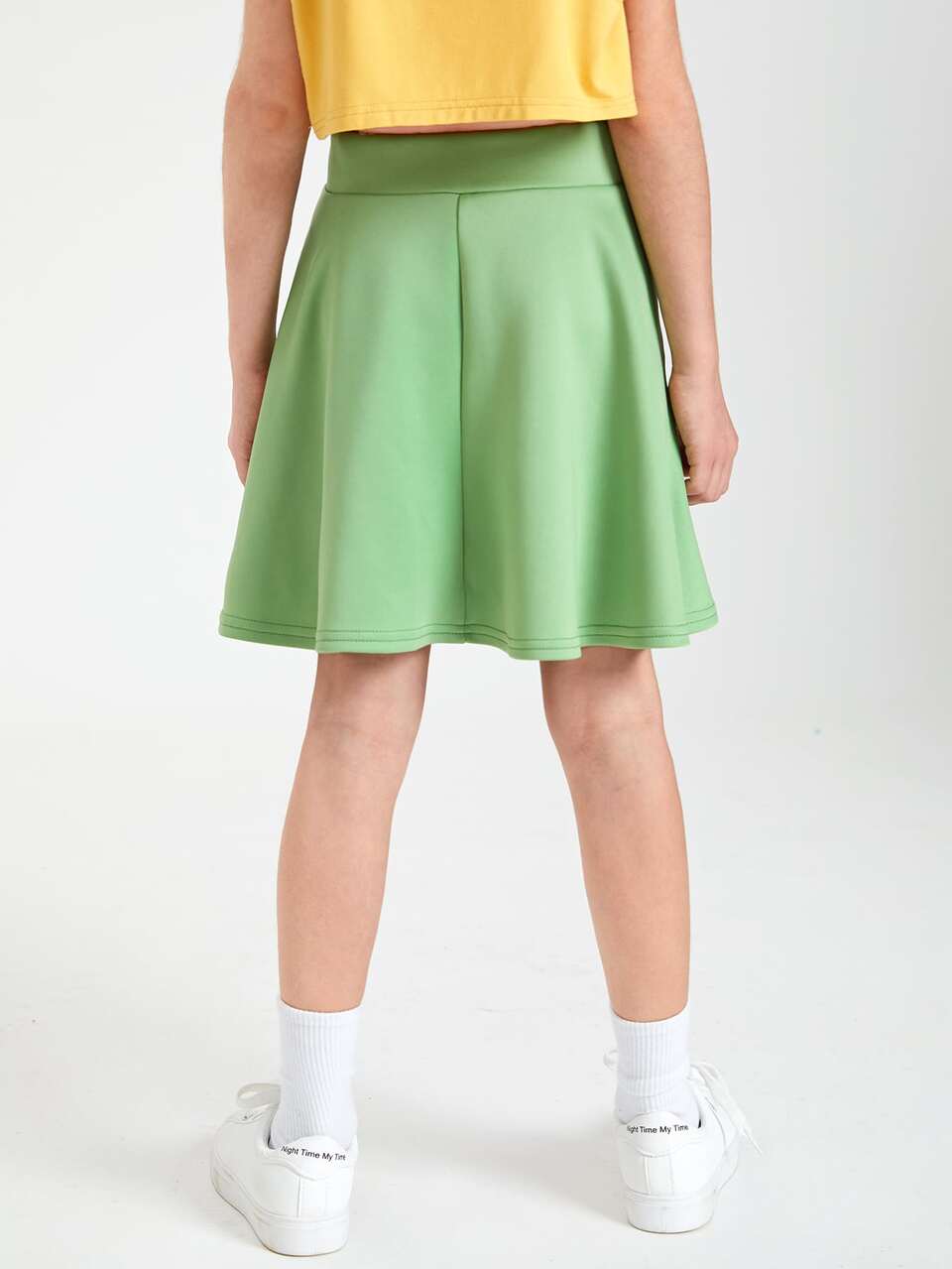 Girls Solid Zipper Back Skirt