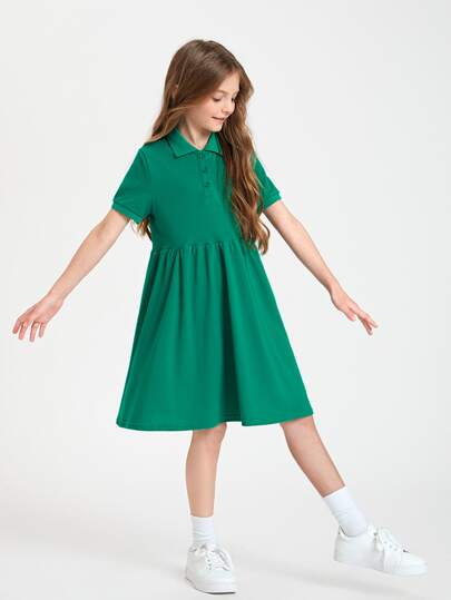 SHEIN Chicas Vestido smock algodón de tapeta con botón