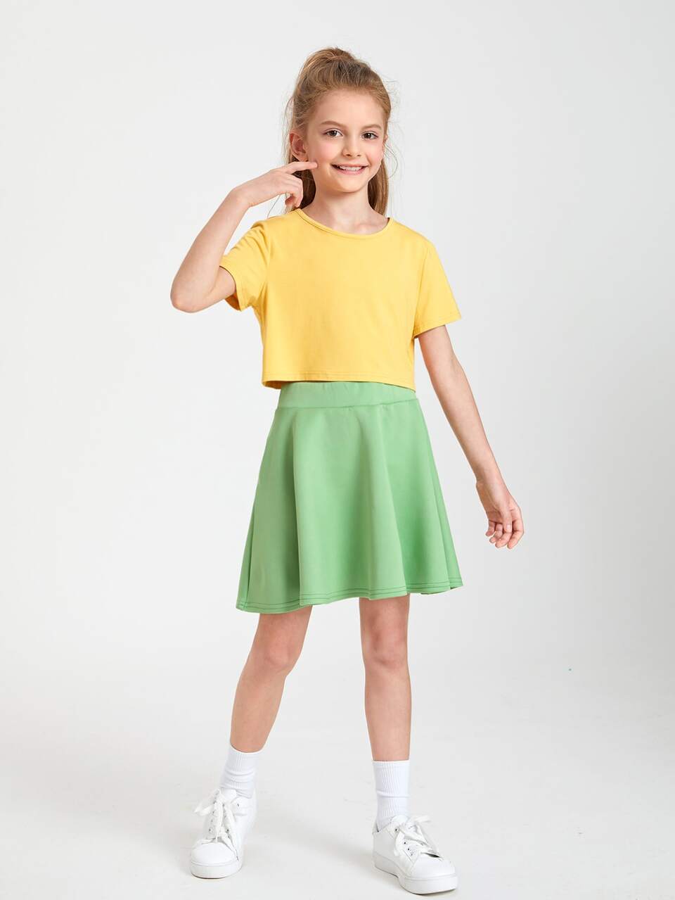Girls Solid Zipper Back Skirt